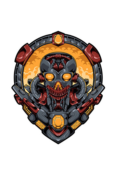 StoryGift Romania Sticker Adeziv 90CM Cu Robot, Monstru, Craniu, Dinti, Mecha, Sci Fi, cu Margini Albe, PVC Vin