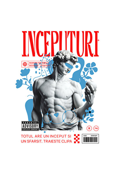 StoryGift Romania Sticker Autocolant 70CM cu Statuie Bust Masculin Cu Mar Text Totul are Un Inceput Si Un Sfarsi