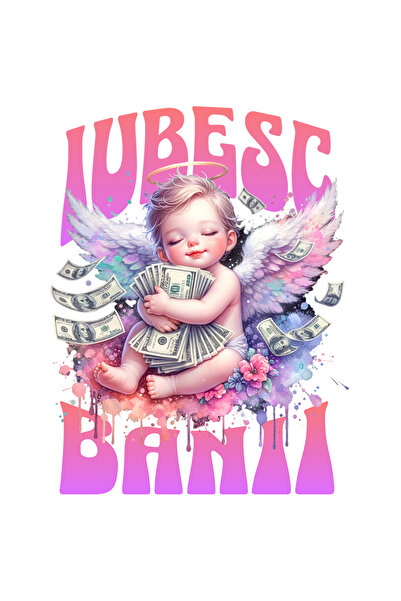 StoryGift Romania Sticker Eticheta 50CM Adeziv inger roz cu aripi in cer text...