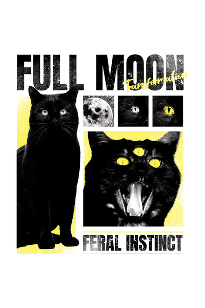 StoryGift Romania Sticker Eticheta 40CM Cu Mesaj In Engleza Full Moon Transformation, Pisica, Vrajitoare, Horror