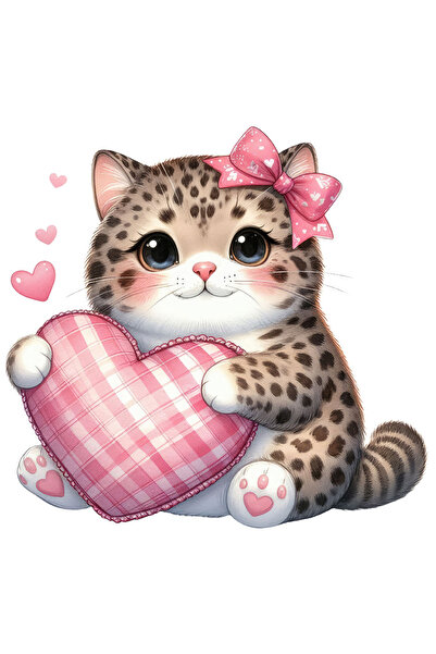 StoryGift Romania Sticker Eticheta 40CM cu o pisicuta cu buline negre, ilustratie, plinuta, inimioare, afectiune