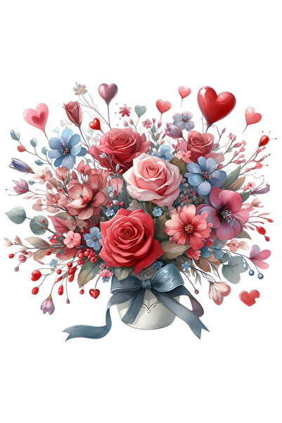 StoryGift Romania Sticker Autocolant 70CM cu un ghiveci cu flori, ilustratie, cadou, apreciere, inimioare, trand