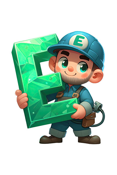 StoryGift Romania Sticker Autocolant 70CM cu un muncitor care tine litera "E"...