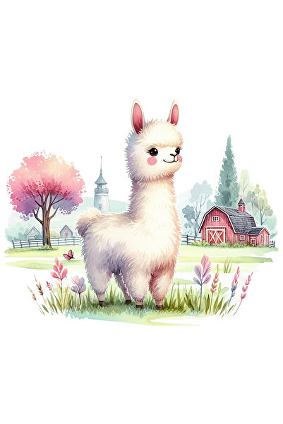 StoryGift Romania Sticker Adeziv 90CM cu o Llama. ilustratie, veselie, imbujo...