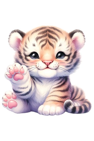 StoryGift Romania Adhesive Sticker 90CM with a cheerful tiger cub, illustration, playful, raises paw, makes hand gesture,