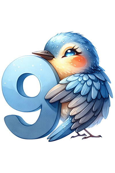 StoryGift Romania Sticker Autocolant 70CM cu o pasare albastra cu cifra 9, il...