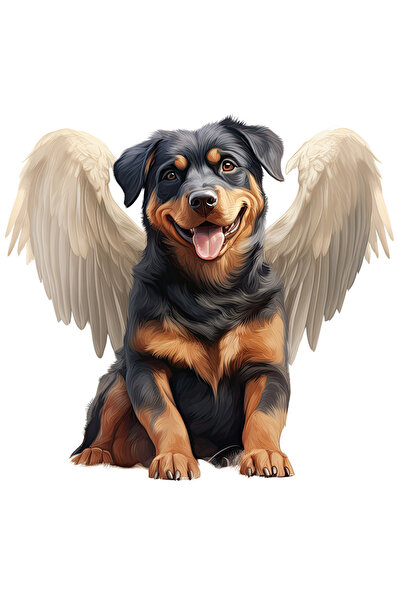 StoryGift Romania Sticker Autocolant 70CM cu un caine vesel care are aripi albe, ilustratie, negru si maro, pent