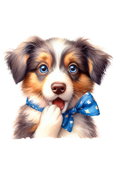 StoryGift Romania Sticker Adeziv 90CM cu un catel uimit, ilustratie, funda albastra cu stelute, socat cu Margin