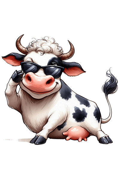 StoryGift Romania Sticker Eticheta 40CM cu o vaca vesela, are ochelari de soa...
