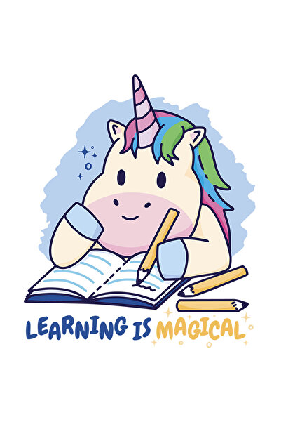 StoryGift Romania Sticker Autocolant 70CM Cu Mesaj In Engleza Learning is Magical, Unicorn, Caiet, Creion, cu M