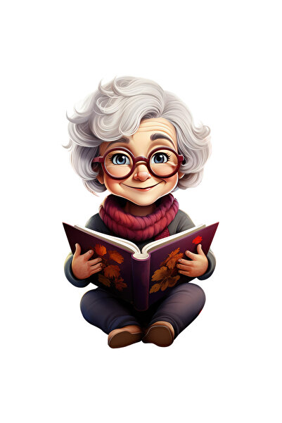 StoryGift Romania Sticker Eticheta 40CM cu o bunicuta cu ochelari care tine o...