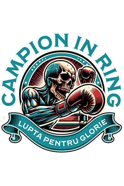 StoryGift Romania Sticker Autocolant 70CM cu Schelete Uman In Meci Lupta Box Text Campion In Ring Motivational L