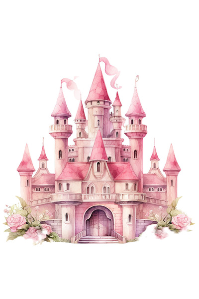 StoryGift Romania Sticker Autocolant 70CM cu un castel, ilustratie, flori, plante, ca-n povesti, regat, nobilime
