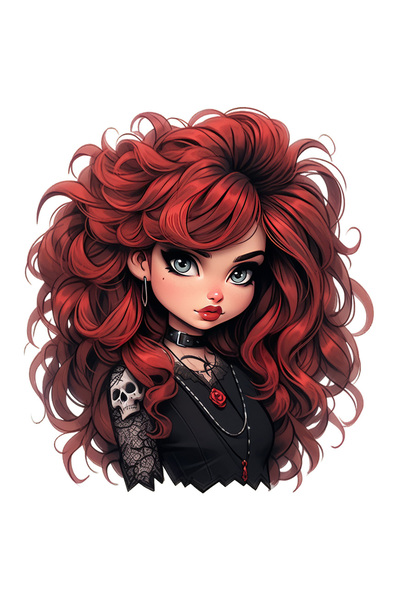 StoryGift Romania Sticker Autocolant 70CM cu o fata roscata draguta, ilustratie, goth, Halloween, craniu, imbrac