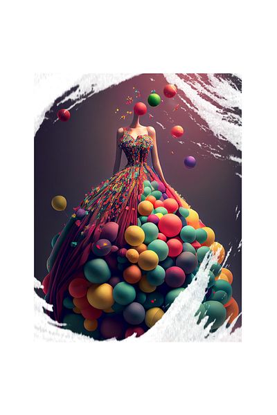 StoryGift Romania Sticker Cu Manechin Rochie Voluminoasa Cu Baloane Multicolor, Fashion, Designe Unic, Multi