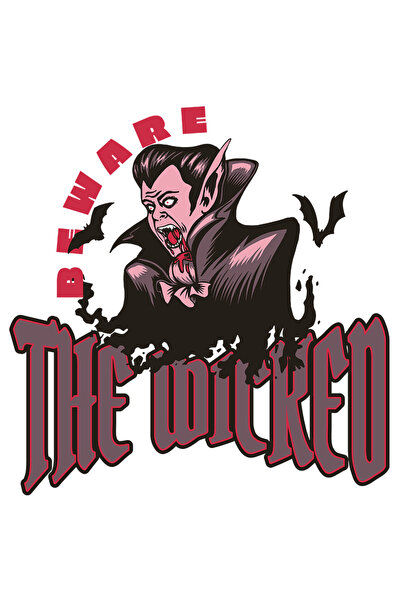 StoryGift Romania Sticker Adeziv 90CM Cu Mesaj In Engleza Beware The Wicked, Vampir, Horror, cu Margini Albe, P