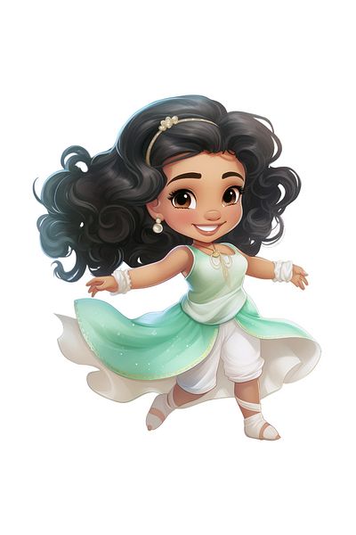 StoryGift Romania Sticker Eticheta 50CM cu o fetita care danseaza, ilustratie, dragalasa, fericire, zambeste, br