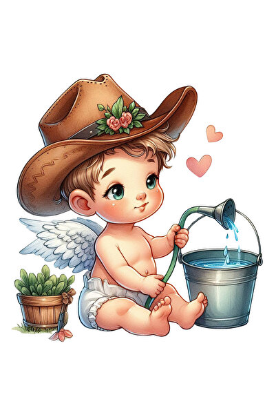 StoryGift Romania Sticker Eticheta 40CM cu un bebelus care umple o galeata cu...