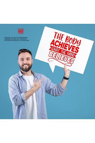 StoryGift Romania Sticker Eticheta 40CM Exterior cu mesaj motivational "Corpul realizeaza ceea ce mintea crede"
