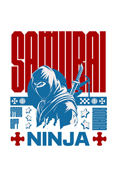 StoryGift Romania Sticker Eticheta 40CM cu Ninja Cu Cagula Text Samurai Sabie...