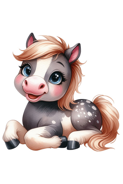 StoryGift Romania Sticker Adeziv 90CM cu o femela ponei fericita, ilustratie, sta degeaba, animalut de companie,