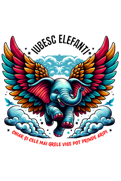 StoryGift Romania Sticker Eticheta 40CM Adeziv elefant cu aripi iubesc elefan...