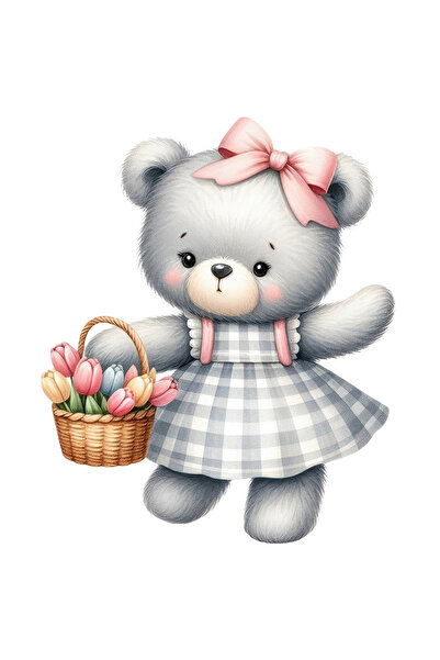 StoryGift Romania Sticker Eticheta 40CM cu o ursoaica in rochie, ilustratie, ...