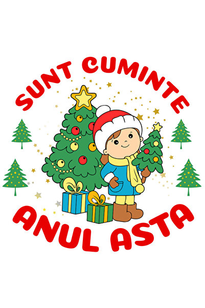 StoryGift Romania Sticker Autocolant 70CM cu Copil Cuminte Langa Brad Impodob...