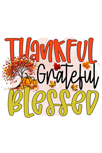 StoryGift Romania Sticker Eticheta 40CM cu mesajul "Thankful, grateful, blessed", frunze, toamna, ilustratie, re