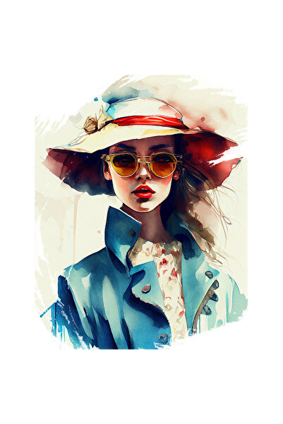 StoryGift Romania Sticker Adeziv 90CM Cu Pictura Portret Fata Cu Palarie Si O...