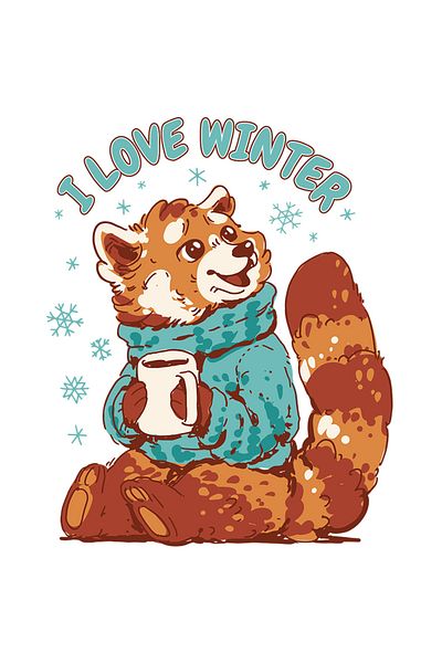 StoryGift Romania Sticker Eticheta 50CM Cu Mesaj In Engleza I Love Winter, Iarna, Panda Rosu, Pulover, Fulgi, Za