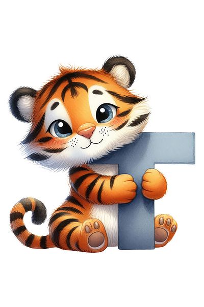 StoryGift Romania Sticker Label 50CM with a tiger with the letter "T", illustration, for children, school, student, alphabet