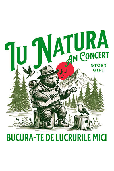 StoryGift Romania Sticker Autocolant 70CM cu Urs Cantaret Chitara In Padure T...