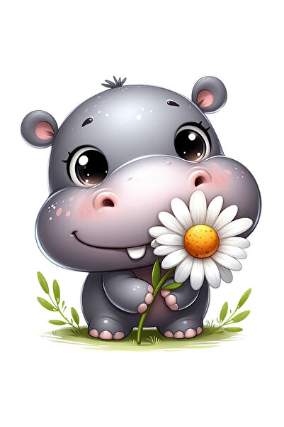 StoryGift Romania Sticker Adeziv 90CM cu un pui de hipopotam vesel, ilustrati...