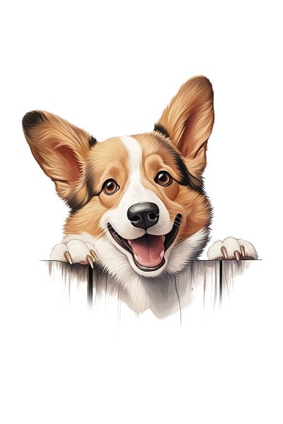 StoryGift Romania Sticker Eticheta 50CM cu un caine din rasa Corgi care sta atarnat pe gard, ilustratie, vrea sa