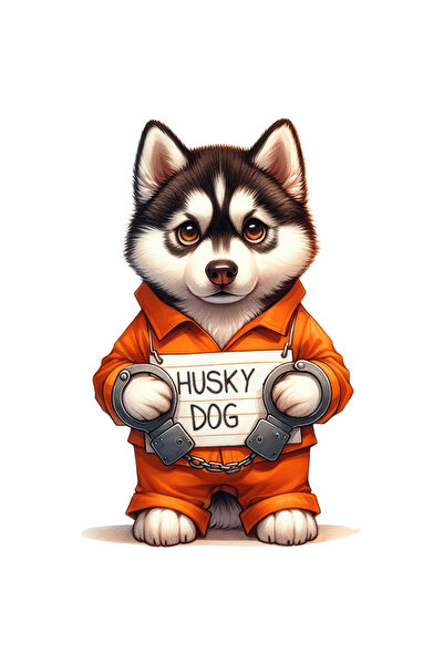 StoryGift Romania Sticker Cu Un Caine Husky La Puscarie, Incatusat, Uniforma ...