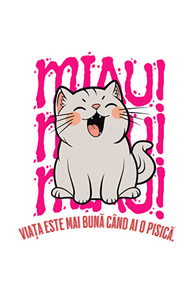 StoryGift Romania Sticker Autocolant 70CM Adeziv Pisica fericita, text VIATA ...