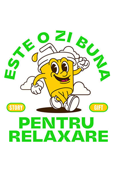 StoryGift Romania Sticker Cu Pahar De Suc Cu Pai Vesel Text Este O Zi Buna Pe...