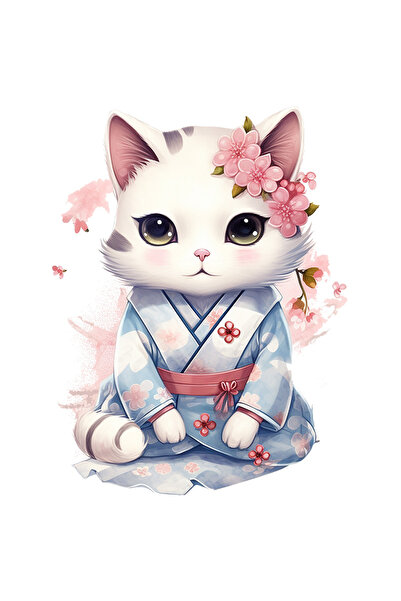 StoryGift Romania Sticker Eticheta 40CM cu o pisicuta timida, ilustratie, ves...