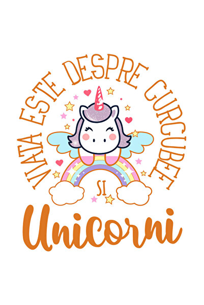 StoryGift Romania Sticker Eticheta 50CM cu Unicorn Pe Curcubeu Multcolor Text...
