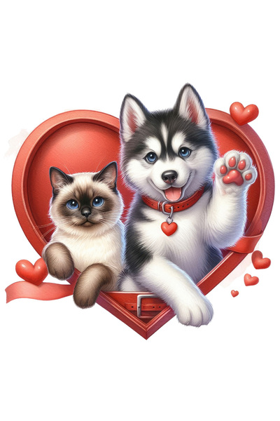 StoryGift Romania Sticker Adeziv 90CM cu o pisicuta birmaneza si un catel Hus...