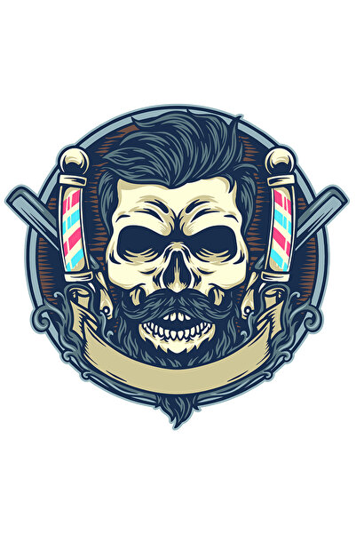 StoryGift Romania Sticker Eticheta 40CM Cu Craniu, Barba, Mustata, Frizerie, ...