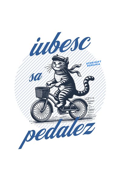 StoryGift Romania Sticker Eticheta 40CM Adeziv iubesc sa pedalez pisica motan pe bicicleta cu Margini Albe, PVC