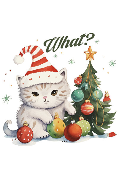 StoryGift Romania Sticker Adeziv 90CM cu pisoi cu mesajul "What?", Craciun fericit, ilustratie, iarna, globuri,