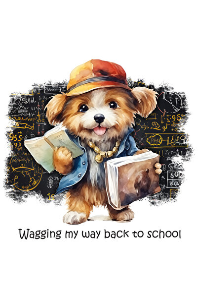 StoryGift Romania Sticker Autocolant 70CM cu un catel blanos, se intoarce la scoala, ilustratie, carti, elev sil