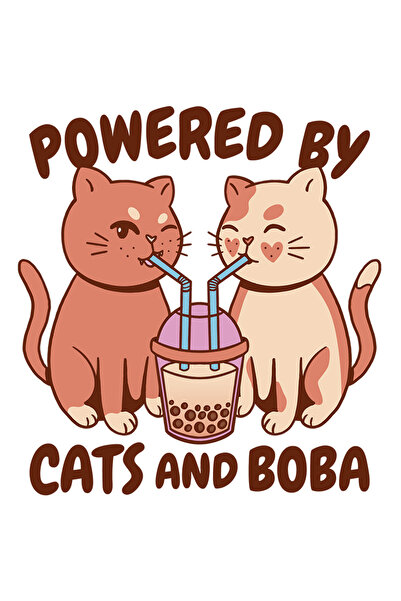 StoryGift Romania Sticker Autocolant 70CM Cu Mesaj In Engleza Powered By Cats And Boba, Pisic, Ceai, cu Margini