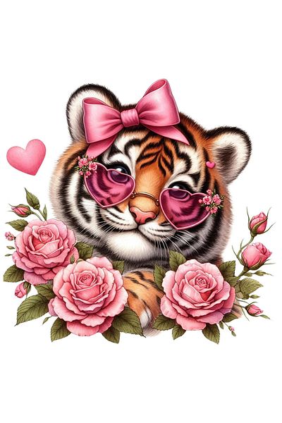 StoryGift Romania Adhesive Sticker 90CM with a tiger cub wearing heart-shaped glasses, illustrated
