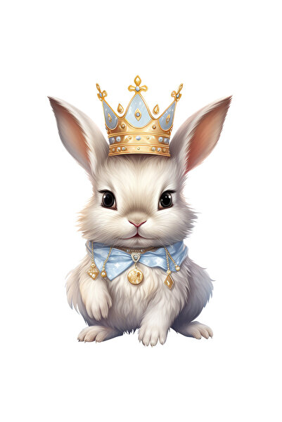 StoryGift Romania Sticker Adeziv 90CM cu un iepuras alb care poarta o coroana regala, ilustratie, nobilime, aur,