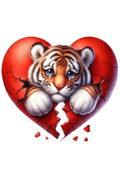StoryGift Romania Sticker With A Tiger Cub Crying, Illustration, Sadness, Disappointment, Broken Heart,