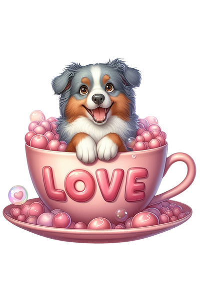 StoryGift Romania Sticker Adeziv 90CM cu un catelus vesel, sta intr-o ceasca,...